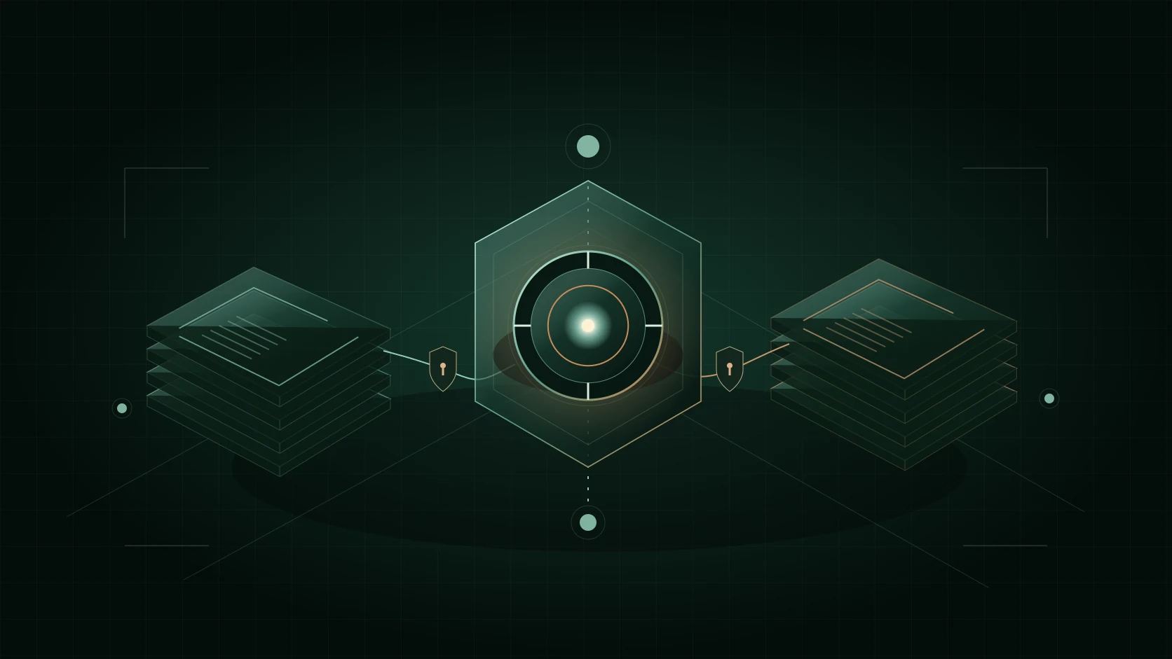 Original conceptual artwork of governed memory records and separate access boundaries