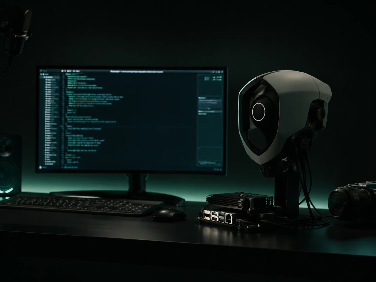 Cinematic Evopien workstation visual representing the first monitor-attached development environment